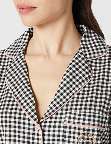 Women' Secret Pijama Camisero Capri cuadritos Vichy, Negro, XL para Mujer
