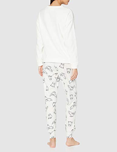 Women' Secret Pijama Largo Polar Estampado Hedwig Juego, Marfil, L (Pack de 2) para Mujer