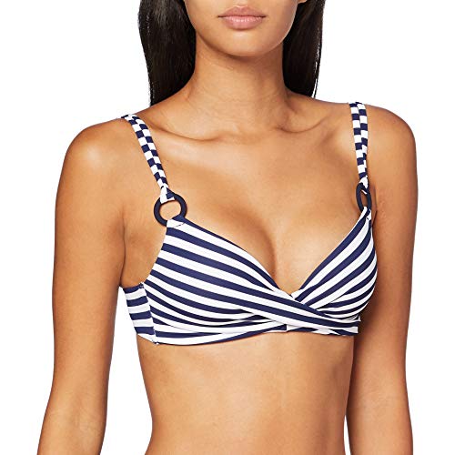 Women'secret, Parte Superior de bikini con foam y anillas, con abrochado trasero para Mujer, Multicolor (Blanco/Azul), 85B