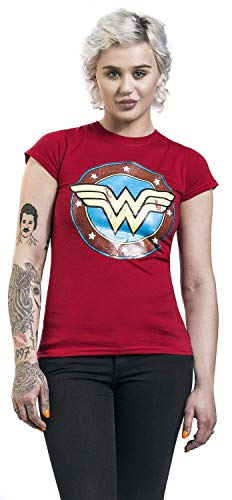 Wonder Woman Logo Mujer Camiseta Rojo S, 100% algodón, Regular
