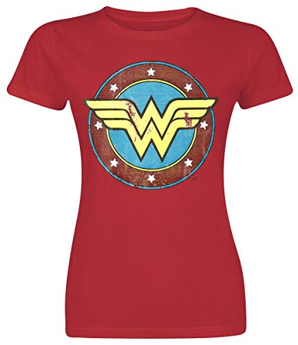 Wonder Woman Logo Mujer Camiseta Rojo S, 100% algodón, Regular