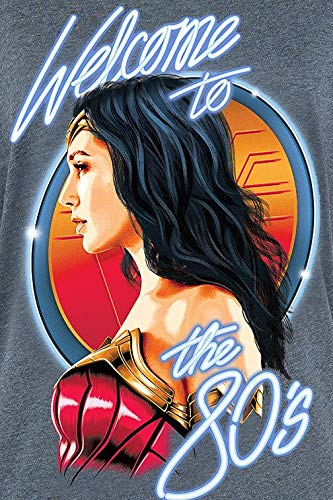 Wonder Woman Welcome To The '80s Mujer Camiseta Azul Jaspe L, 70% Poliester, 30% algodón, Ancho