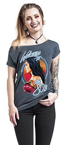 Wonder Woman Welcome To The '80s Mujer Camiseta Azul Jaspe L, 70% Poliester, 30% algodón, Ancho