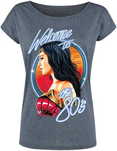 Wonder Woman Welcome To The '80s Mujer Camiseta Azul Jaspe L, 70% Poliester, 30% algodón, Ancho