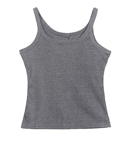 WonderBabe Camisetas Sin Mangas Sexis para Mujer Camisas Acanaladas Básico Sólido Informal Camisola Chaleco Camiseta Gris Talla XL