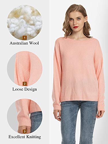 Woolen Bloom Jersey Punto Mujer Invierno Jersey Rayas Camiseta Manga Larga Sueter Basico Suelto Jerseys Camisa Tops Pull-Over Suéter Mujer Primavera Otoño Rosa