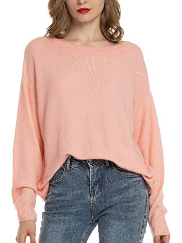 Woolen Bloom Jersey Punto Mujer Invierno Jersey Rayas Camiseta Manga Larga Sueter Basico Suelto Jerseys Camisa Tops Pull-Over Suéter Mujer Primavera Otoño Rosa