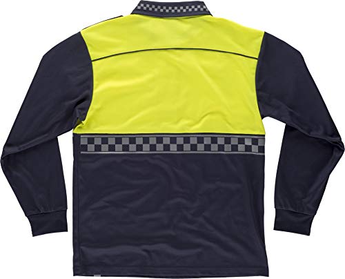 Work Team Polo Policía Manga Larga Combinado, con Cinta Reflectante termosellada y charreteras en Hombros. Hombre Marino+Amarillo A.V. L