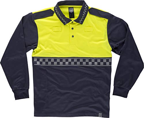 Work Team Polo Policía Manga Larga Combinado, con Cinta Reflectante termosellada y charreteras en Hombros. Hombre Marino+Amarillo A.V. L