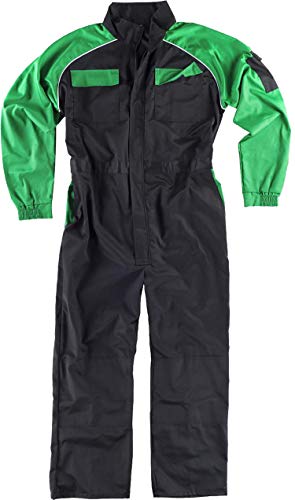 WorkTeam Buzo Recto con Cuello de Tira, Mangas y Detalles bicolores, Mono de Trabajo. Hombre Negro+Verde Pistacho 66