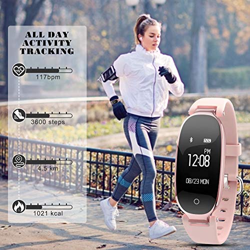 WOWGO Pulsera Monitor de Actividad Pulsómetro y Podómetro para Mujeres Impermeable IP67, con Bluetooth Contador de Pasos y Monitor de Sueño para Smartphones con Android e iOS: iPhone, Samsung