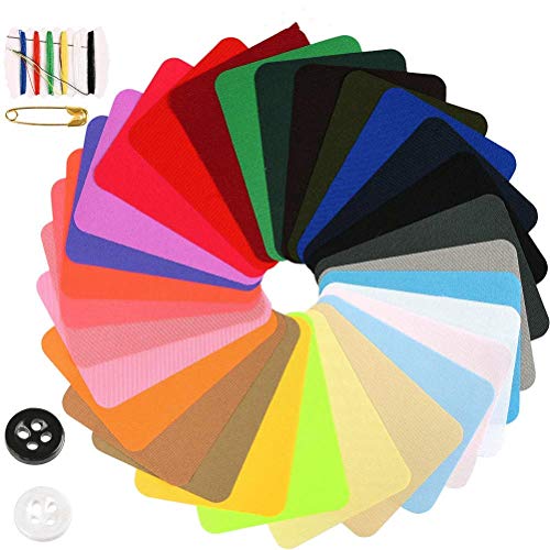 WOWOSS 29Pcs Parches de Mezclilla de Color para Reparación de Jean y Bricolaje, Parches Ropa Termoadhesivos Multicolor de 9.5 x 12.5 cm
