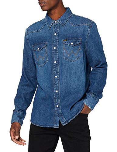 Wrangler Icons Camisa, Azul (1 Year 924), Small para Hombre