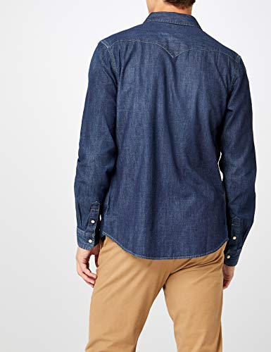 Wrangler Western Denim Shirt Camisa, Azul (Dark Indigo 1E), Medium para Hombre