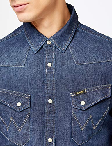 Wrangler Western Denim Shirt Camisa, Azul (Dark Indigo 1E), Medium para Hombre