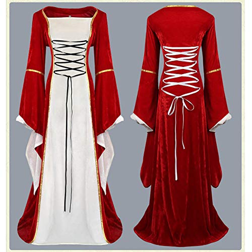 WTZWY Vestido de Cosplay gótico para Mujer Vestido renacentista hasta el Suelo Medieval Celta Vintage, Disfraces de Feria Medieval Vestido Largo irlandés de Terciopelo,Púrpura,XL