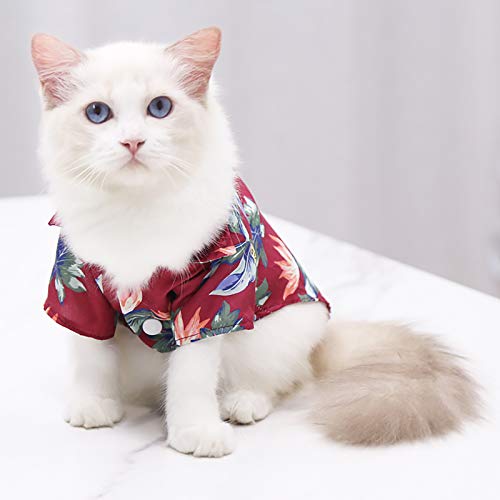 Wuke tree Camisas para mascotas con estampado hawaiano para perro, ropa transpirable para mascotas, piña, camiseta de verano para mascotas medianas, grandes, perros, gatos (M,rojo)