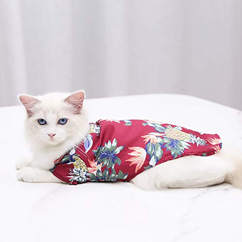 Wuke tree Camisas para mascotas con estampado hawaiano para perro, ropa transpirable para mascotas, piña, camiseta de verano para mascotas medianas, grandes, perros, gatos (M,rojo)