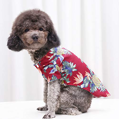 Wuke tree Camisas para mascotas con estampado hawaiano para perro, ropa transpirable para mascotas, piña, camiseta de verano para mascotas medianas, grandes, perros, gatos (M,rojo)