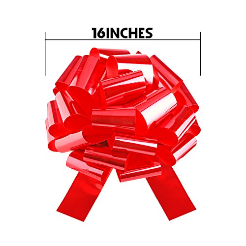 WXJ13 Lazos de coche de 40,6 cm de color rojo brillante con cinta de 6 m para regalos de Navidad, gran decoración de regalo, bailes, fiesta sorpresa, casas nuevas