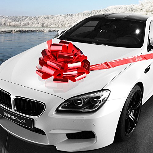 WXJ13 Lazos de coche de 40,6 cm de color rojo brillante con cinta de 6 m para regalos de Navidad, gran decoración de regalo, bailes, fiesta sorpresa, casas nuevas