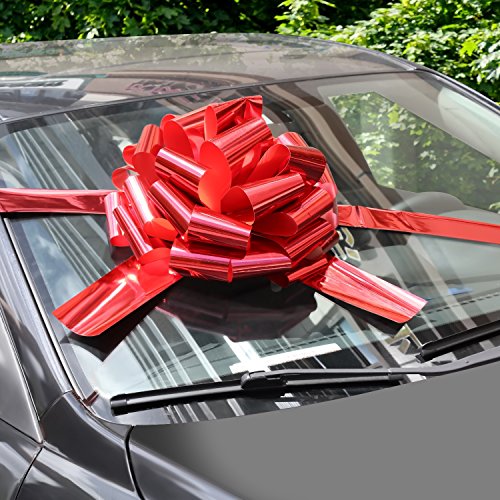 WXJ13 Lazos de coche de 40,6 cm de color rojo brillante con cinta de 6 m para regalos de Navidad, gran decoración de regalo, bailes, fiesta sorpresa, casas nuevas