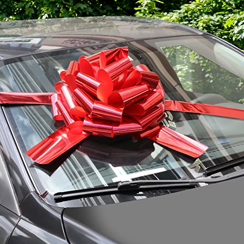 WXJ13 Lazos de coche de 40,6 cm de color rojo brillante con cinta de 6 m para regalos de Navidad, gran decoración de regalo, bailes, fiesta sorpresa, casas nuevas