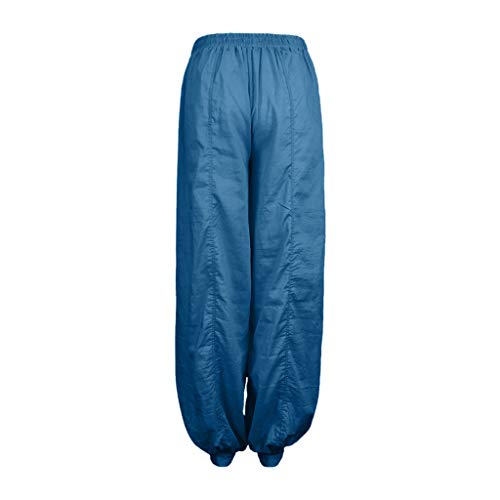 wyxhkj-Pantalones Mujer Tallas Grandes Algodón Y Lino Color Sólido Casuales Sueltos Pantalones De Playa Elásticos Cintura Alta Verano (L, Azul Oscuro)
