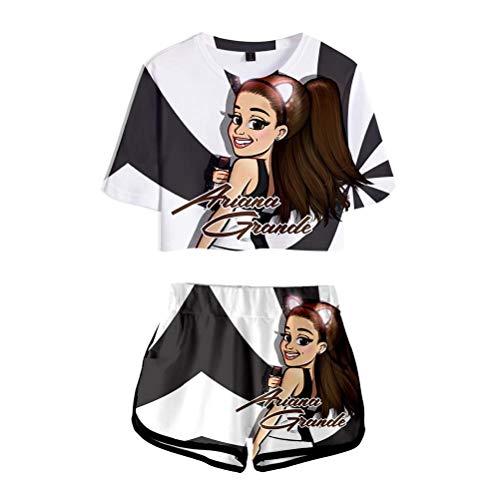 Xdsy Ariana Grande expuso Ombligo Manga Corta Camiseta Pantalones Cortos Traje (3,XL)
