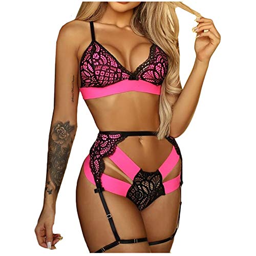 Xiantime Mujeres Conjuntos de Ropa Interior Sexy Damas Lencería Corsé Encaje Underwire Picante Muselina Ropa de Dormir Sujetador y Bragas Conjuntos Juguetes Elegantes