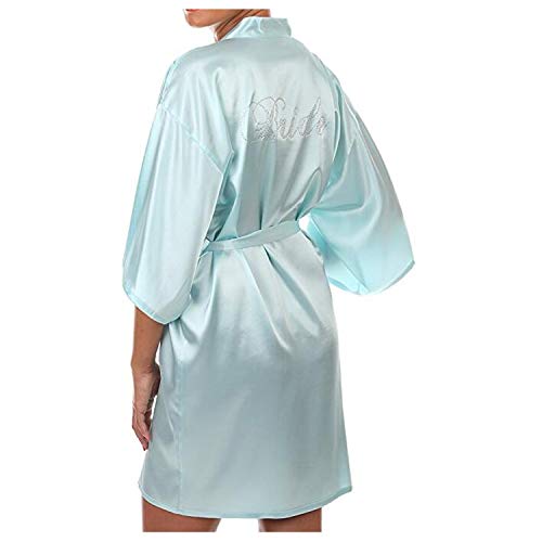 xiaokeai - Albornoz para Novia o Dama de Honor de satén de Seda sintética para Boda, Vestido de Novia o Dama de Honor con gráfico en la Espalda Novia Azul Claro L