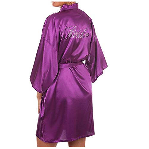 xiaokeai - Albornoz para Novia o Dama de Honor de satén de Seda sintética para Boda, Vestido de Novia o Dama de Honor con gráfico en la Espalda Novia Azul Claro L