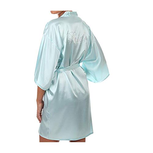 xiaokeai - Albornoz para Novia o Dama de Honor de satén de Seda sintética para Boda, Vestido de Novia o Dama de Honor con gráfico en la Espalda Novia Azul Claro L