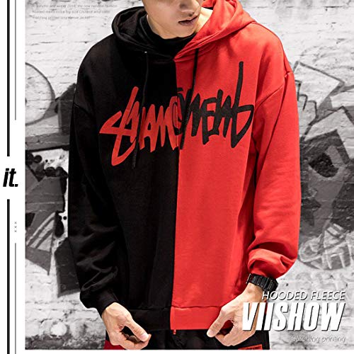 XIAOYAO Hombre Sudadera con Capucha Deportiva Manga Larga Hoodie Casual Camisa de Entrenamiento (M, Rojo Negro 2)