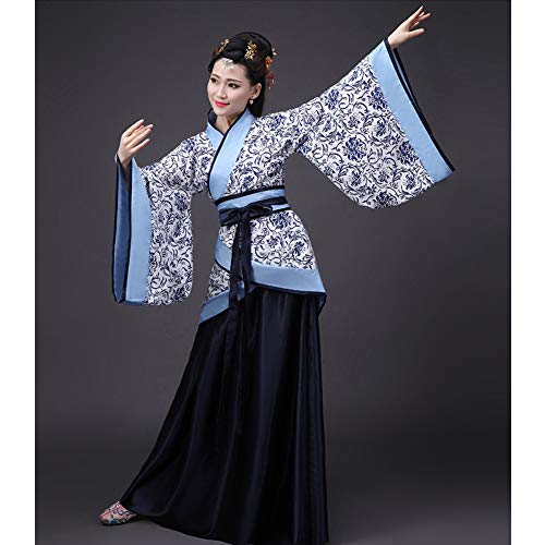 Xingsiyue Chino Antiguo Tradicional Hanfu Disfraz Etapa de Rendimiento Traje de Tang Vestido de Baile para Mujer (Azul Negro,54)