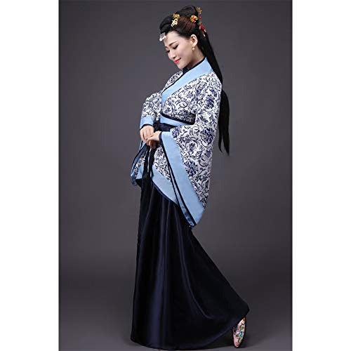 Xingsiyue Chino Antiguo Tradicional Hanfu Disfraz Etapa de Rendimiento Traje de Tang Vestido de Baile para Mujer (Azul Negro,54)