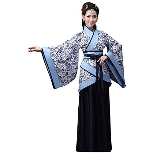 Xingsiyue Chino Antiguo Tradicional Hanfu Disfraz Etapa de Rendimiento Traje de Tang Vestido de Baile para Mujer (Azul Negro,54)