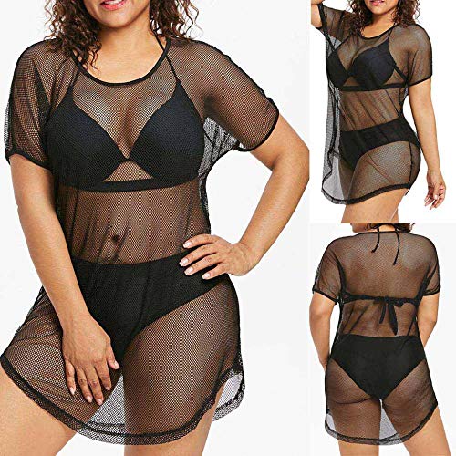 XQTX Ropa Interior Camisón Perspectiva Lencería Sexy Mujer Tallas Grandes Encaje Transparente Ropa Interior-Negro_XXXL
