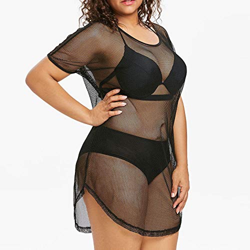 XQTX Ropa Interior Camisón Perspectiva Lencería Sexy Mujer Tallas Grandes Encaje Transparente Ropa Interior-Negro_XXXL