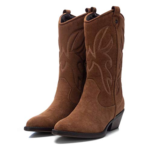 XTI - Bota Plana de Mujer campera - Cierre con Cremallera - Camel - 39 EU