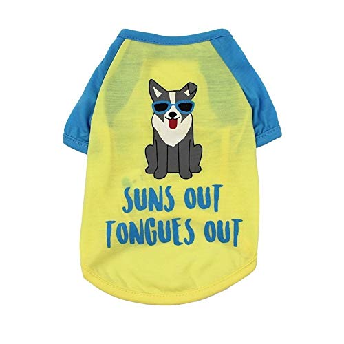 XuCesfs Ropa para mascotas Camisas para perros Camisetas para perros Camiseta estampada para mascotas Primavera Verano Ropa para perros Gatos (Color: Amarillo, Talla: M)