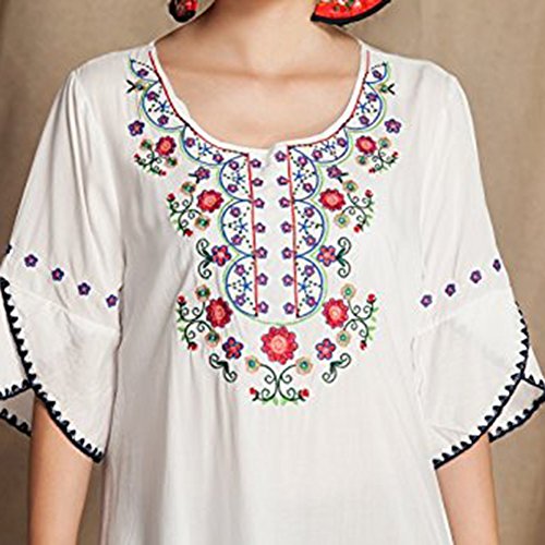 XuyIeY Blusa de manga 3/4 para mujer bordada Folk Custom Top Bohemia Blusas Túnica