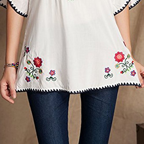 XuyIeY Blusa de manga 3/4 para mujer bordada Folk Custom Top Bohemia Blusas Túnica