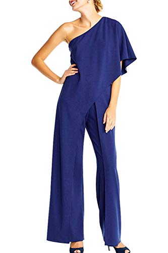 YACUN Mono Largo Mujer Fiesta Verano de un Hombro sin Mangas Pantalones Largos Pierna Ancha Cintura Alta Causal Elegante Azul L