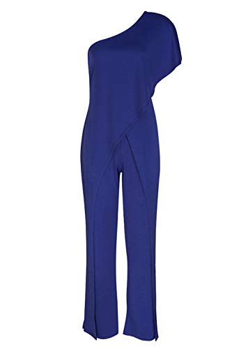 YACUN Mono Largo Mujer Fiesta Verano de un Hombro sin Mangas Pantalones Largos Pierna Ancha Cintura Alta Causal Elegante Azul L