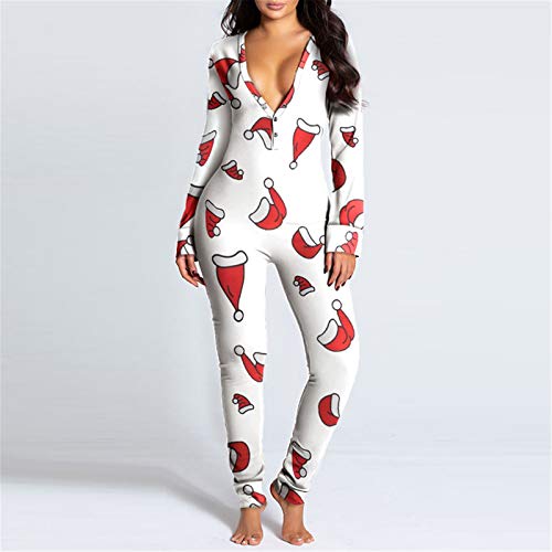 Yagerod Mono De Pijama De Mujer Onesies, Mono Sexy con Solapa a Tope, Mono De Pijama Estampado De Manga Larga, Ropa De Dormir para Adultos H M