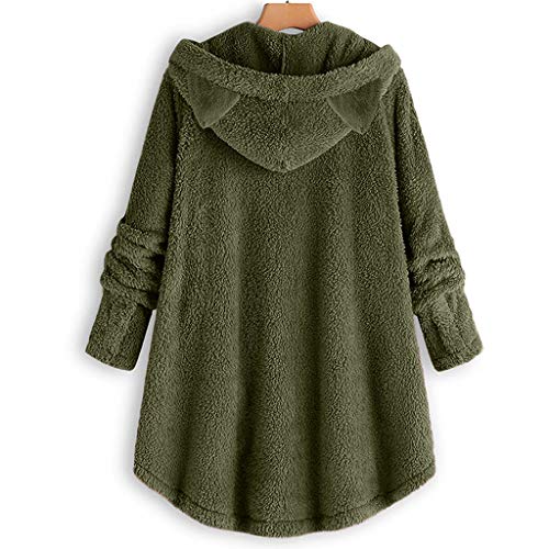 YANFANG Abrigo para Mujer Chaqueta Abrigo cálido Caliente y Esponjoso Flannel Tipo Manta Talla Grande de Invierno con Bolsillo con Capucha de Felpa (Green21, L)