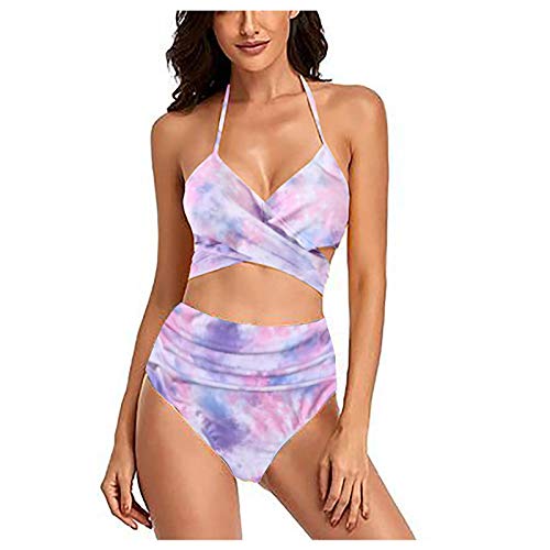 YANFANG BañAdores Mujer BrasileñO,Bikini De Traje BañO 2 Piezas con Estampado Floral Y Cintura Alta Cruzada para Mujer,Bikinis BrasileñOs,Bikinis Alta,Multicolor,S-XL