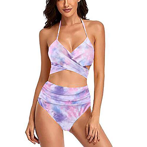 YANFANG BañAdores Mujer BrasileñO,Bikini De Traje BañO 2 Piezas con Estampado Floral Y Cintura Alta Cruzada para Mujer,Bikinis BrasileñOs,Bikinis Alta,Multicolor,S-XL