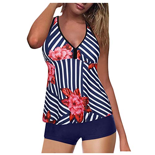 YANFANG BañAdores Mujer Sexy,Traje De BañO Dos Piezas Tankini Cintura Alta con Cuello Halter Y Control Abdomen para Mujer,Bikinis Alta,Bikinis Push Up,Negro,Azul,Rojo,Rosa,Verde,Blanco,Naranja,S-XXL